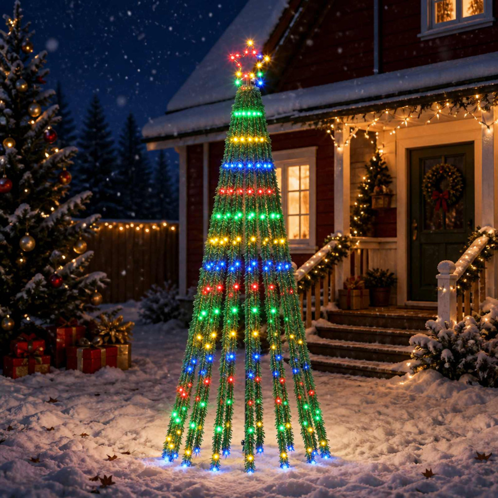 LED-es karácsonyi fényfa, 70 × 180 cm, fekete, 255 LED, többszínű