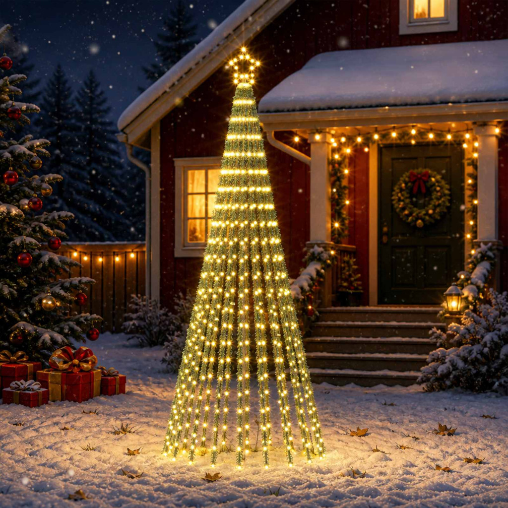 LED-es karácsonyi fényfa, 100 × 250 cm, fekete, 475 LED, meleg fehér