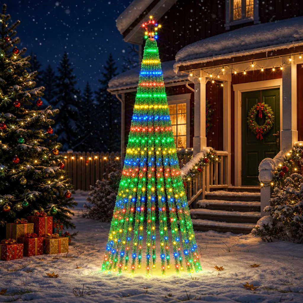 LED-es karácsonyi fényfa, 100 × 250 cm, fekete, 475 LED, többszínű