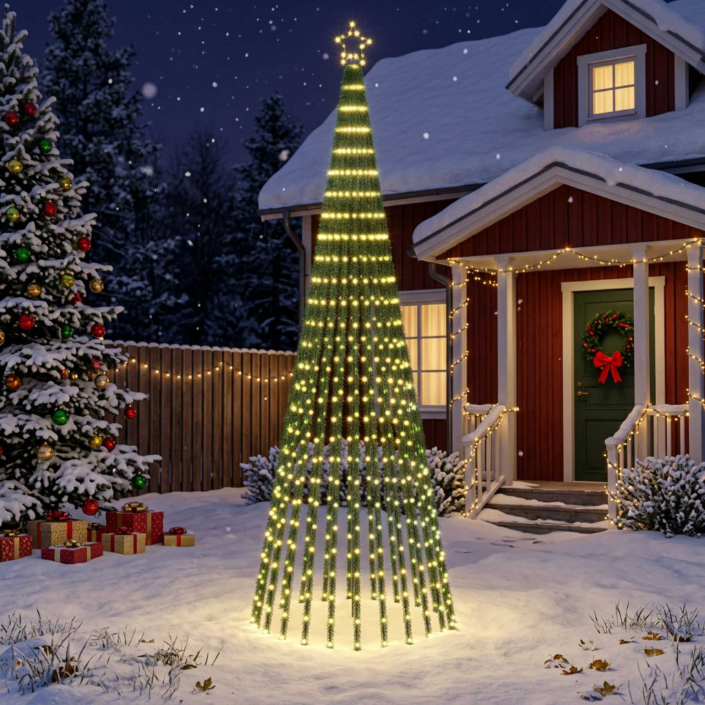LED-es karácsonyi fényfa, 100 × 300 cm, fekete, 668 LED, meleg fehér