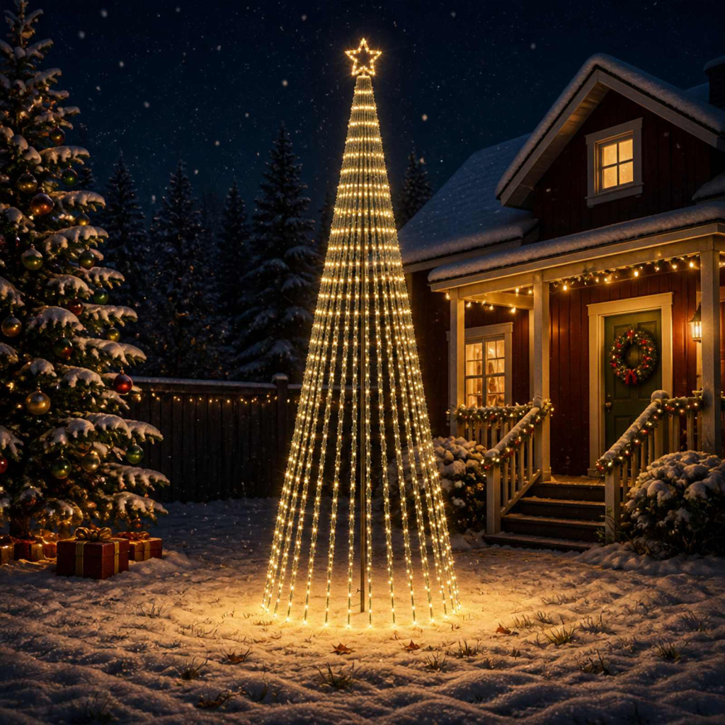 LED-es karácsonyi fényfa, 140 × 400 cm, fekete, 1028 LED, meleg fehér