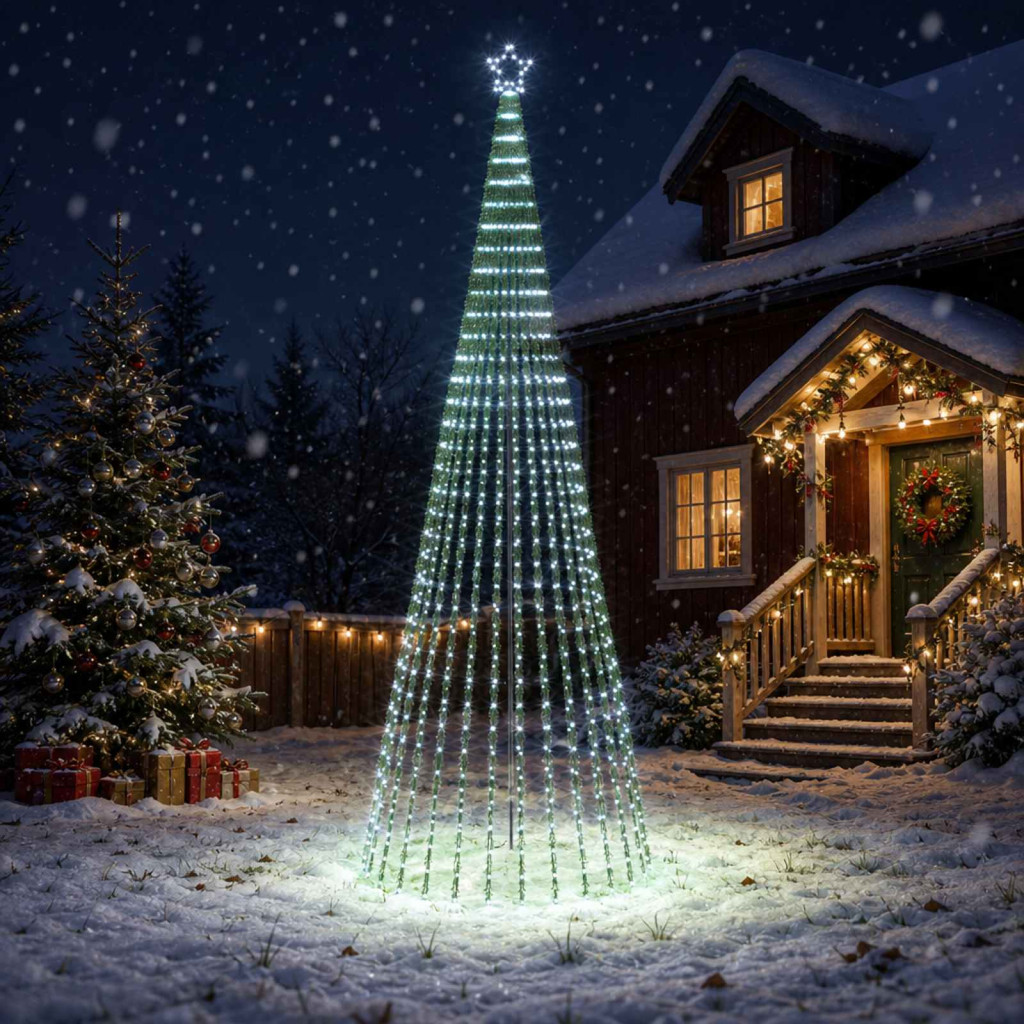 LED-es karácsonyi fényfa, 140 × 400 cm, fekete, 1028 LED, hideg fehér