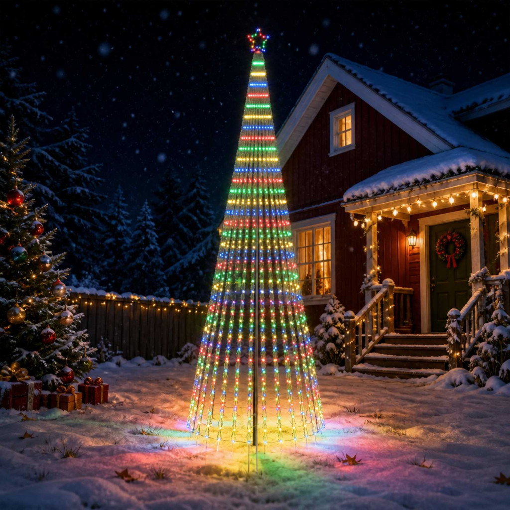 LED-es karácsonyi fényfa, 140 × 400 cm, fekete, 1028 LED, többszínű