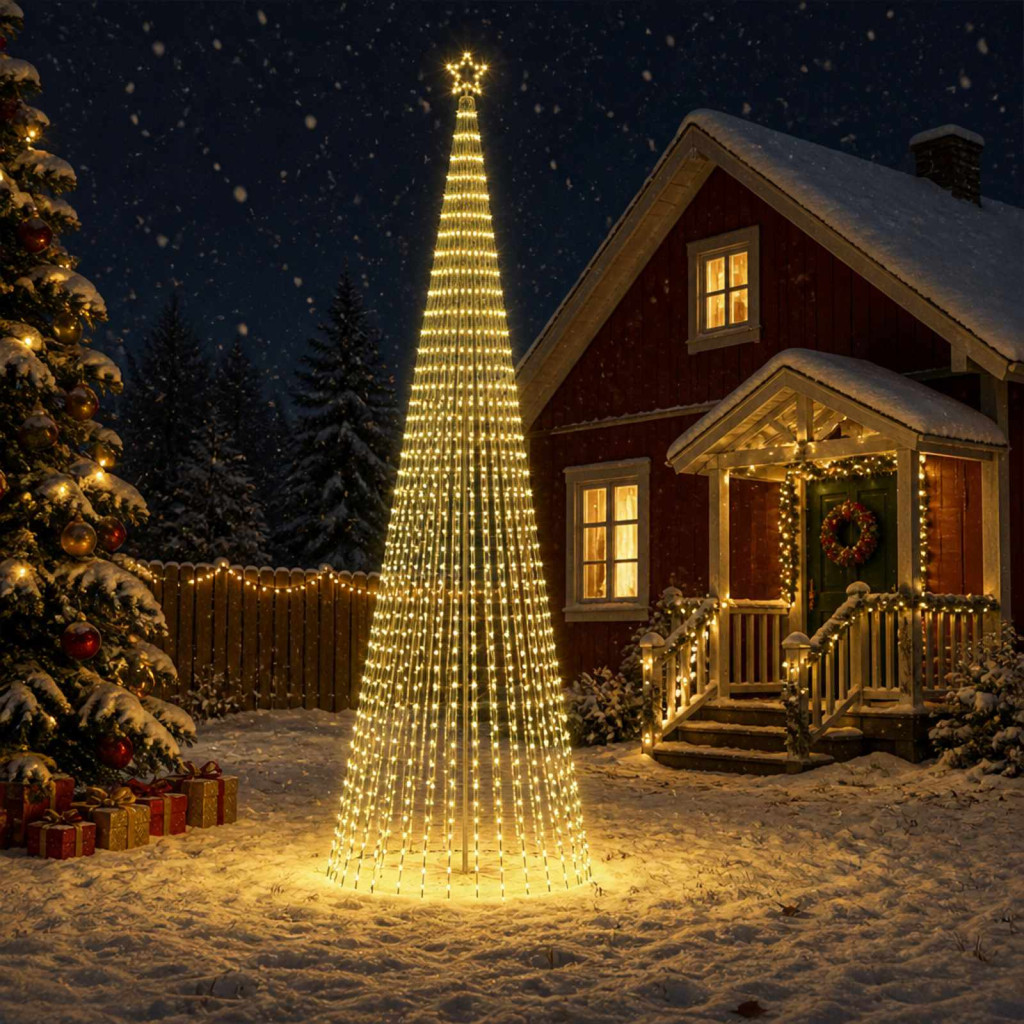 LED-es karácsonyi fényfa, 160 × 500 cm, fekete, 1524 LED, meleg fehér