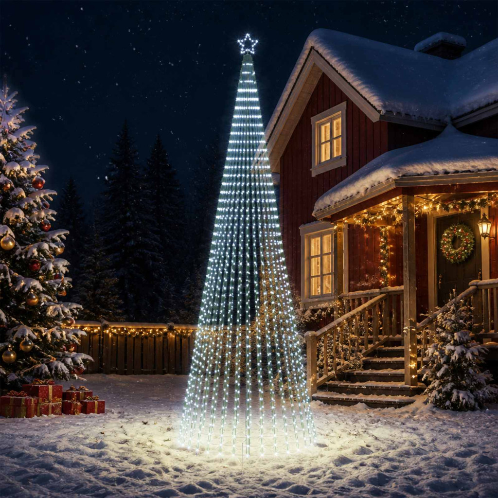 LED-es karácsonyi fényfa, 160 × 500 cm, fekete, 1524 LED, hideg fehér