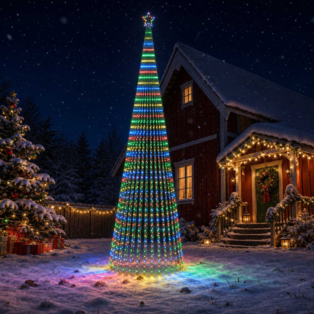 LED-es karácsonyi fényfa, 160 × 500 cm, fekete, 1524 LED, többszínű