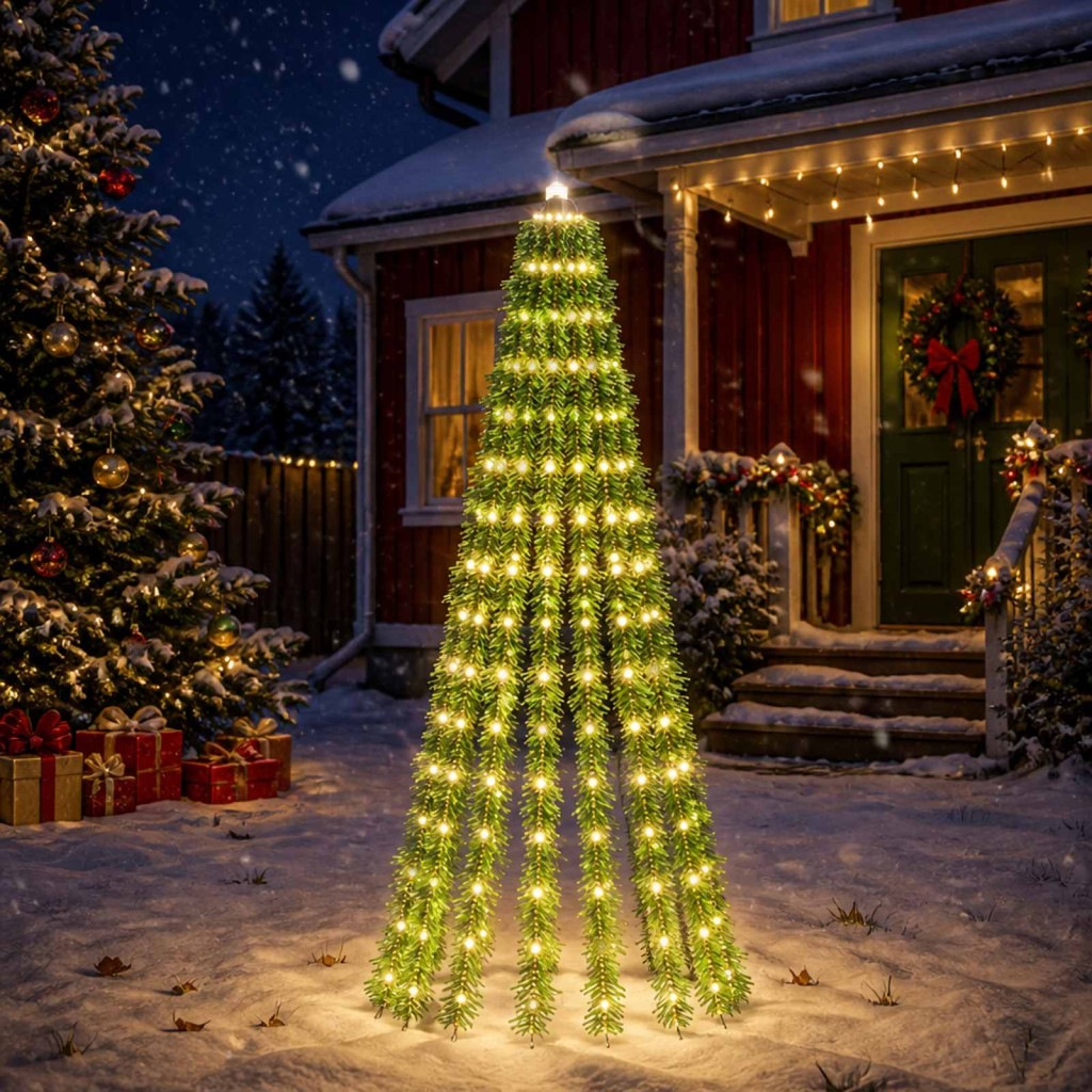 LED-es karácsonyi fényfa, 70 × 150 cm, zöld, 240 LED, meleg fehér
