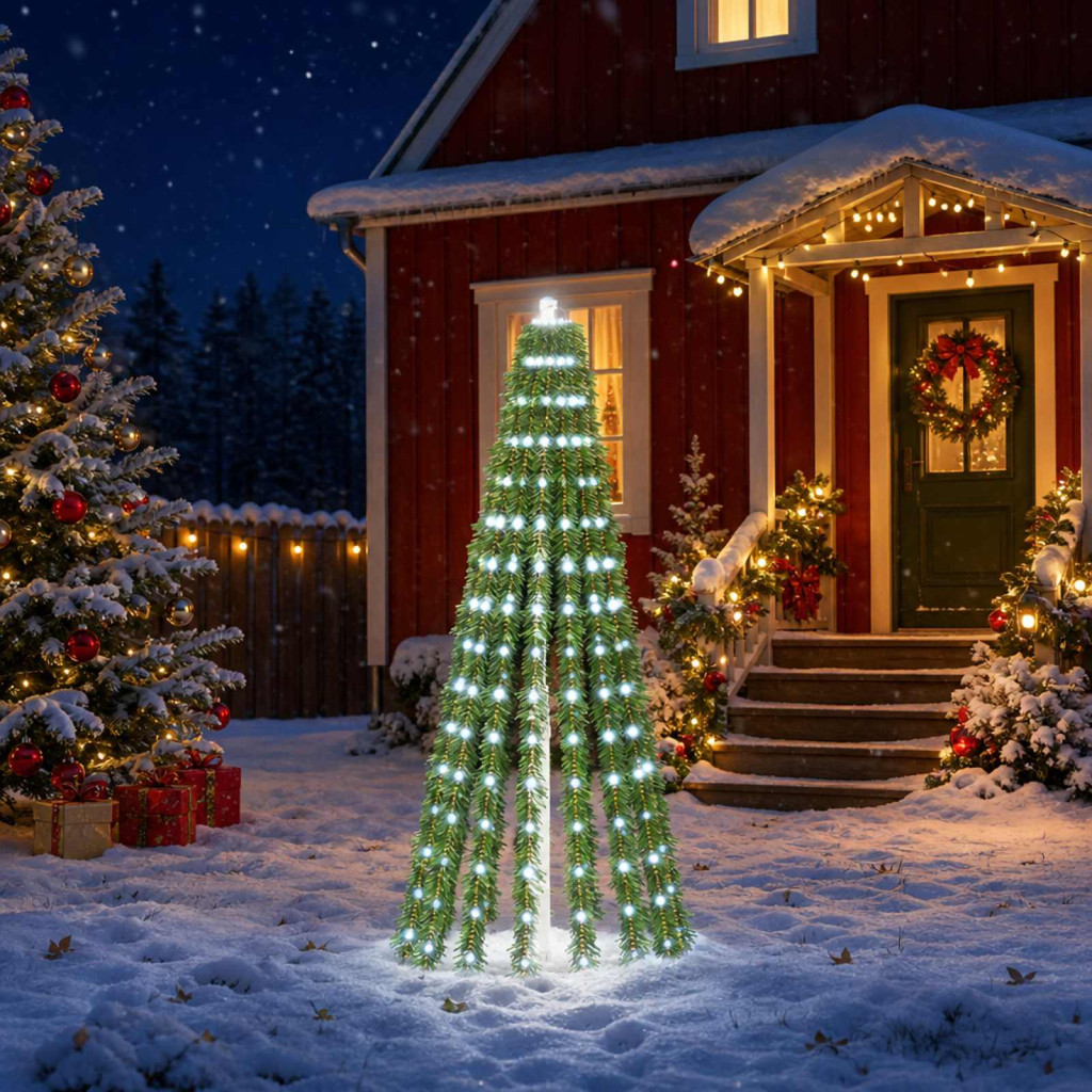 LED-es karácsonyi fényfa, 70 × 150 cm, zöld, 240 LED, hideg fehér