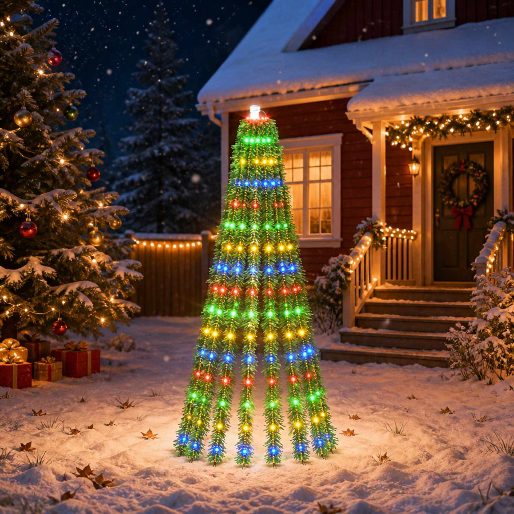 LED-es karácsonyi fényfa, 70 × 150 cm, zöld, 240 LED, többszínű