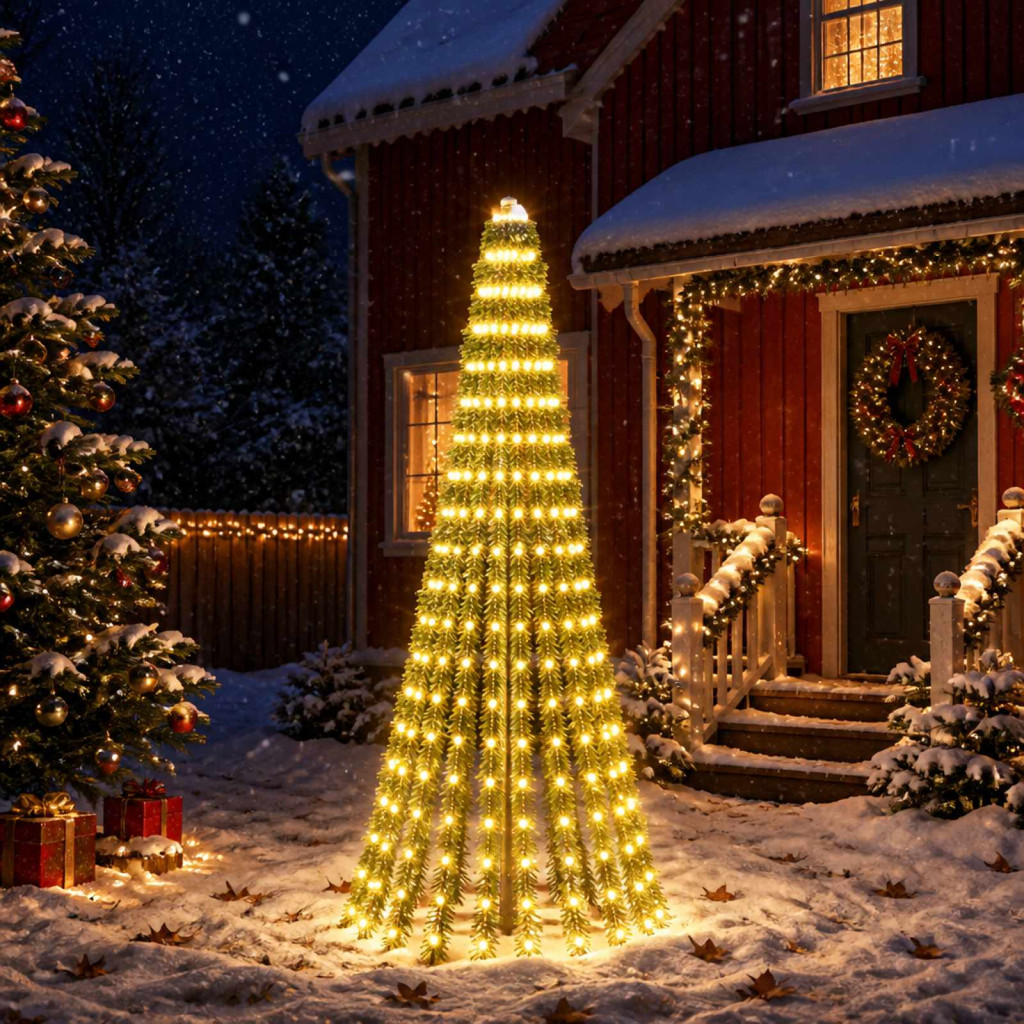 LED-es karácsonyi fényfa, 100 × 220 cm, zöld, 460 LED, meleg fehér