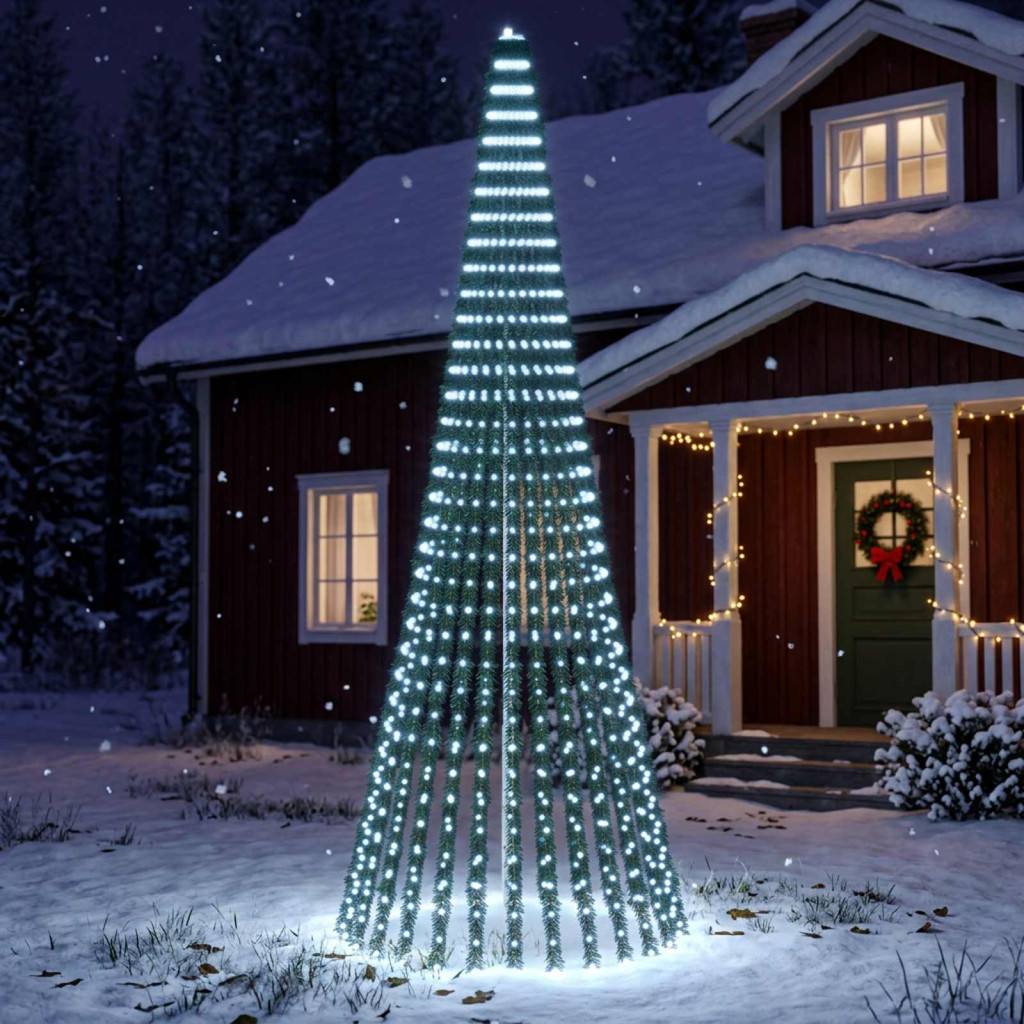 LED-es karácsonyi fényfa, 140 × 370 cm, zöld, 1008 LED, hideg fehér