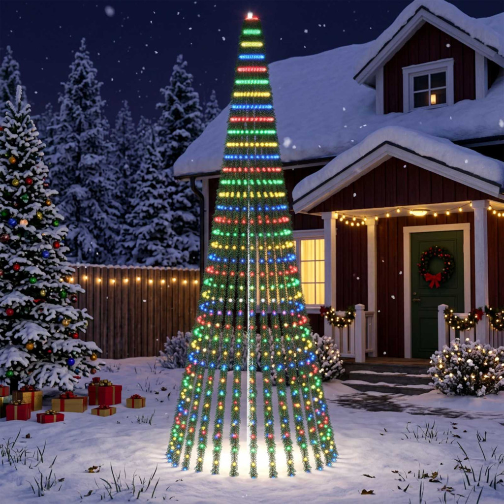 LED-es karácsonyi fényfa, 140 × 370 cm, zöld, 1008 LED, többszínű