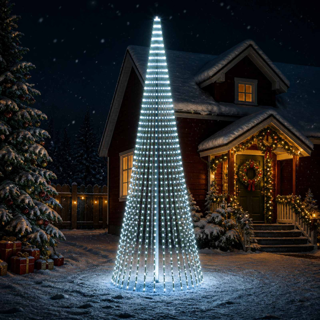 LED-es karácsonyi fényfa, 160 × 470 cm, zöld, 1504 LED, hideg fehér
