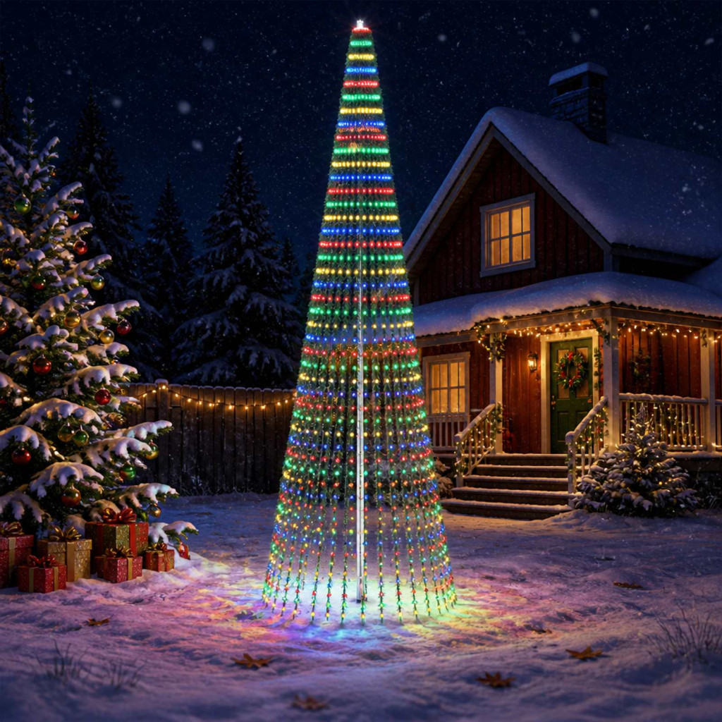 LED-es karácsonyi fényfa, 160 × 470 cm, zöld, 1504 LED, többszínű