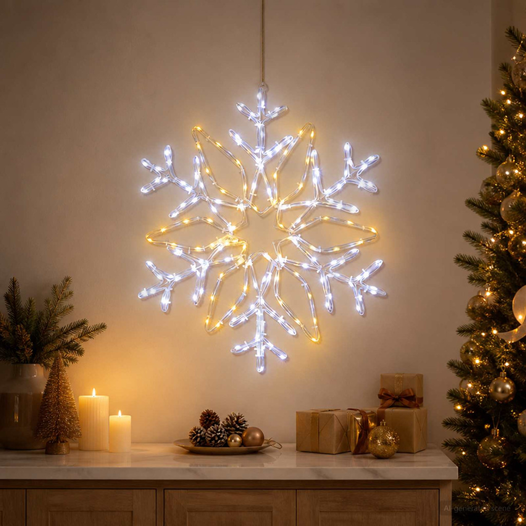 LOVIISA LED-es hópehely dekoráció 140 LED-del, 55 cm