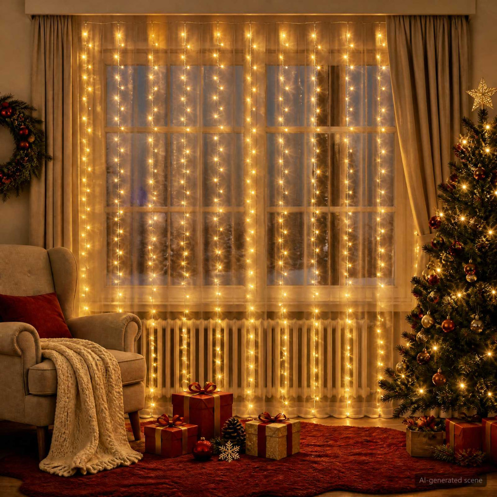 Fényfüggöny 300 LED Meleg fehér 300 x 300 cm