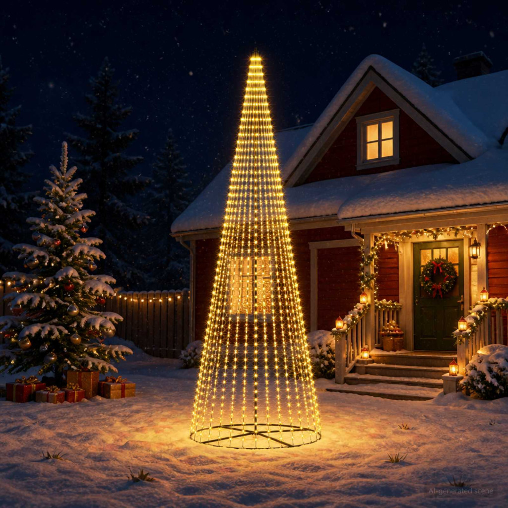 LED Karácsonyi Fenyő 485 cm 1632 LED Meleg fehér Vas Fekete