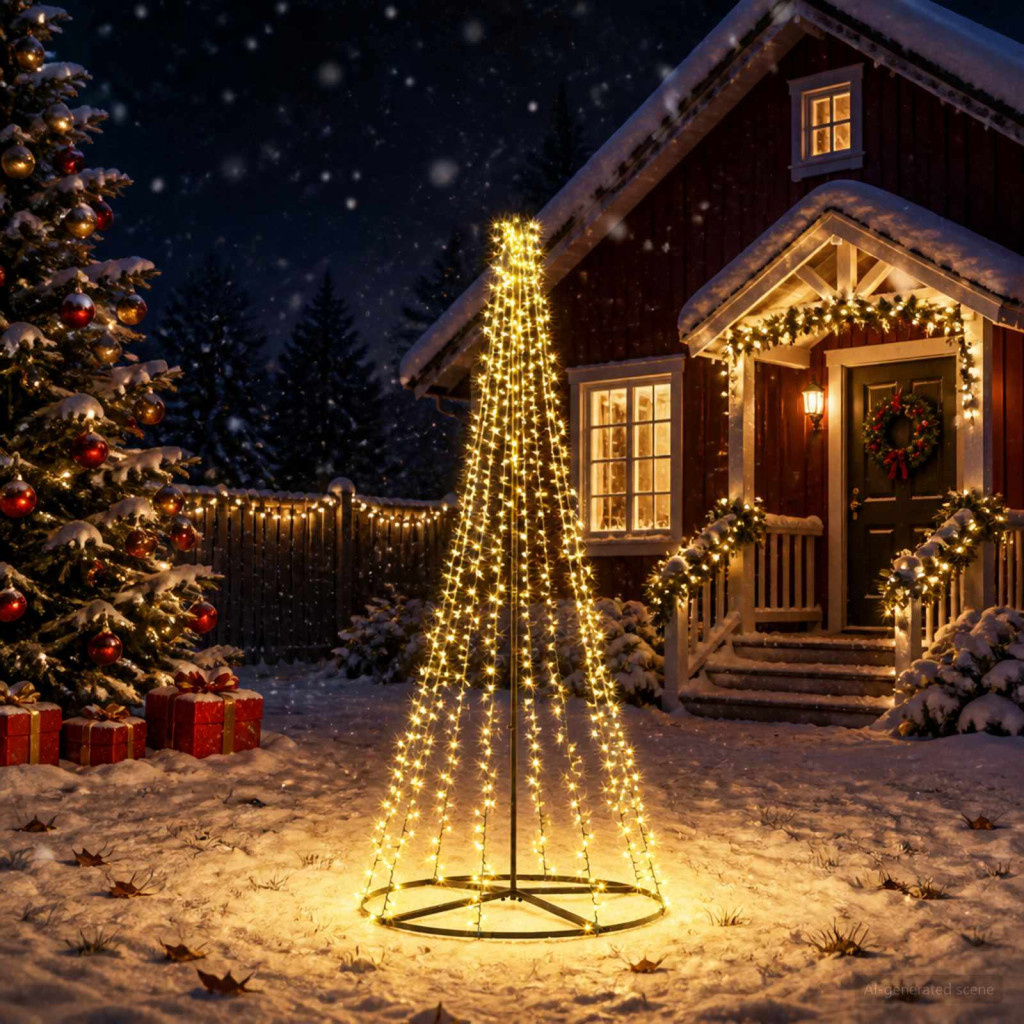 LED Karácsonyi Fenyő 235 cm 1000 LED Meleg fehér Acél Fekete