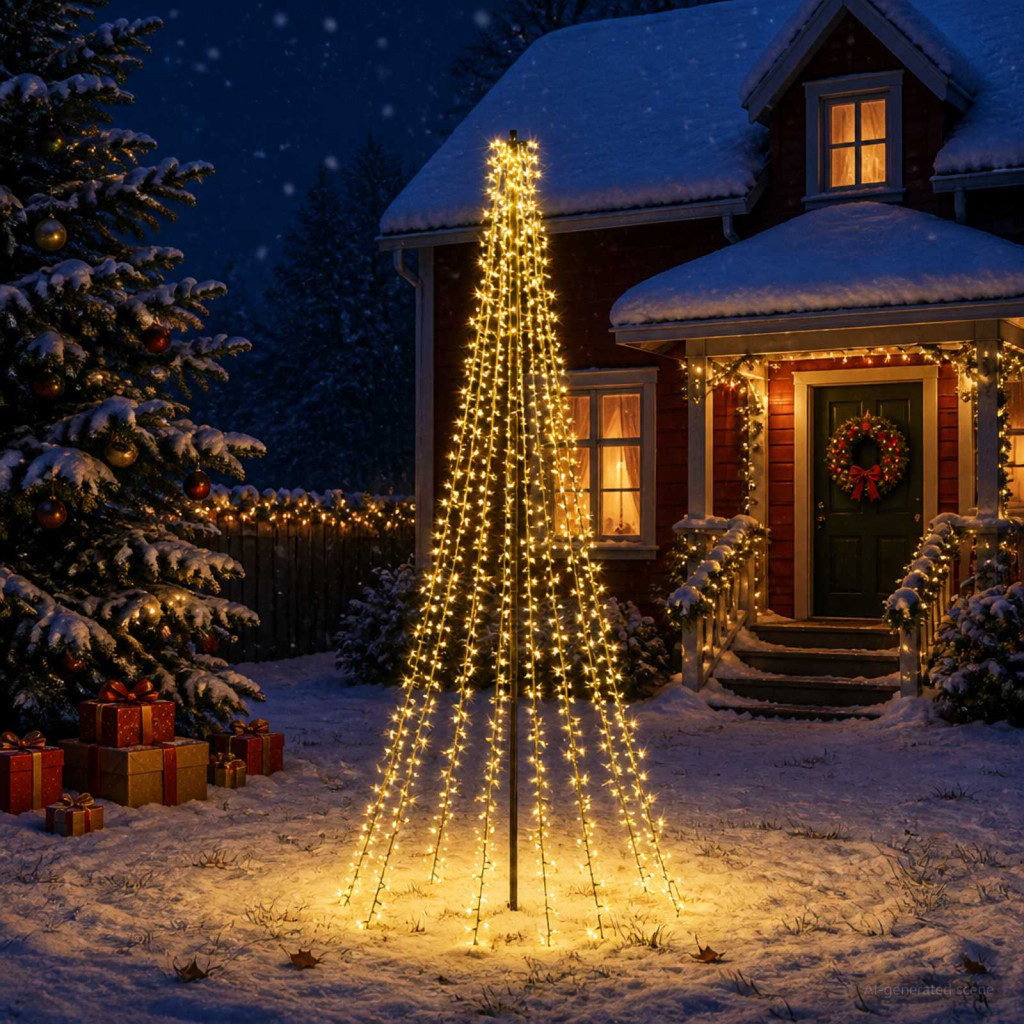 LED Karácsonyi Fenyő 235 cm 1000 LED Meleg fehér Acél Fekete