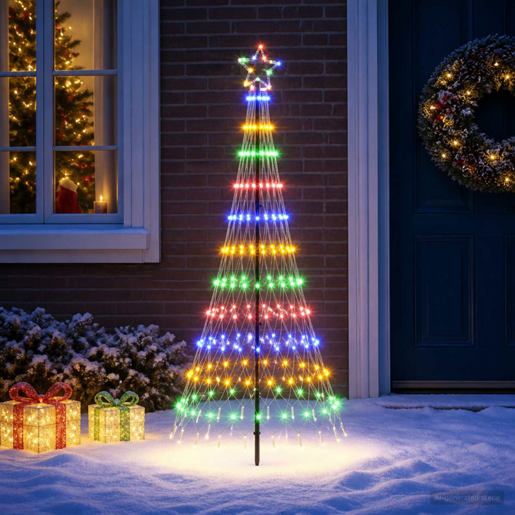 LED Karácsonyi Fenyő 180 cm 230 LED Többszínű Vas Fekete