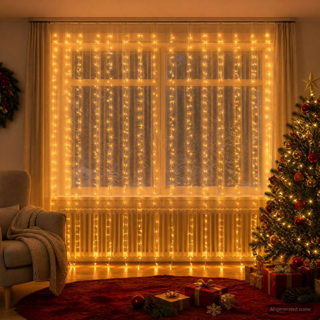 Fényfüggöny 600 LED meleg fehér 600 x 300 cm