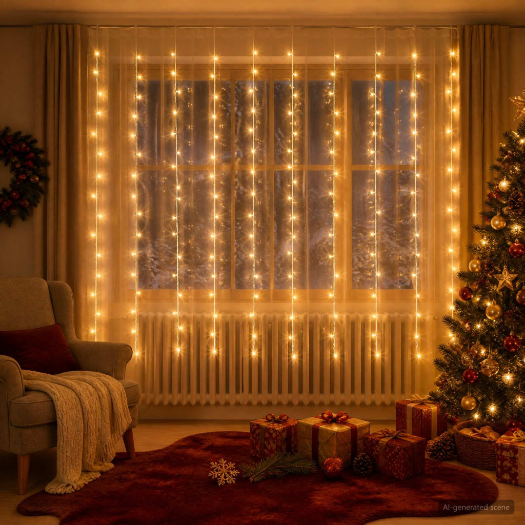Fényfüggöny 200 LED Meleg fehér 300 x 200 cm