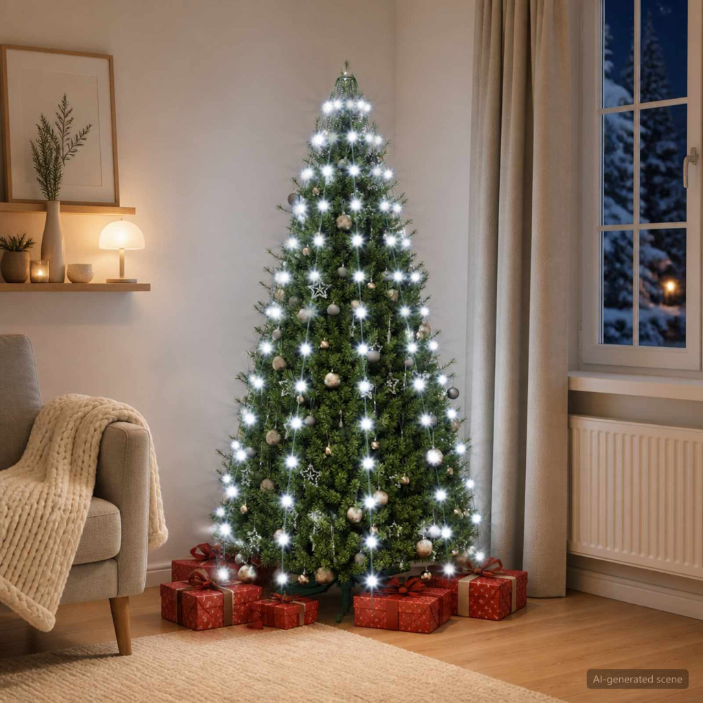 LED-es karácsonyfa-fénydekoráció, 150 × 5 cm, zöld, 150 LED, hideg fehér