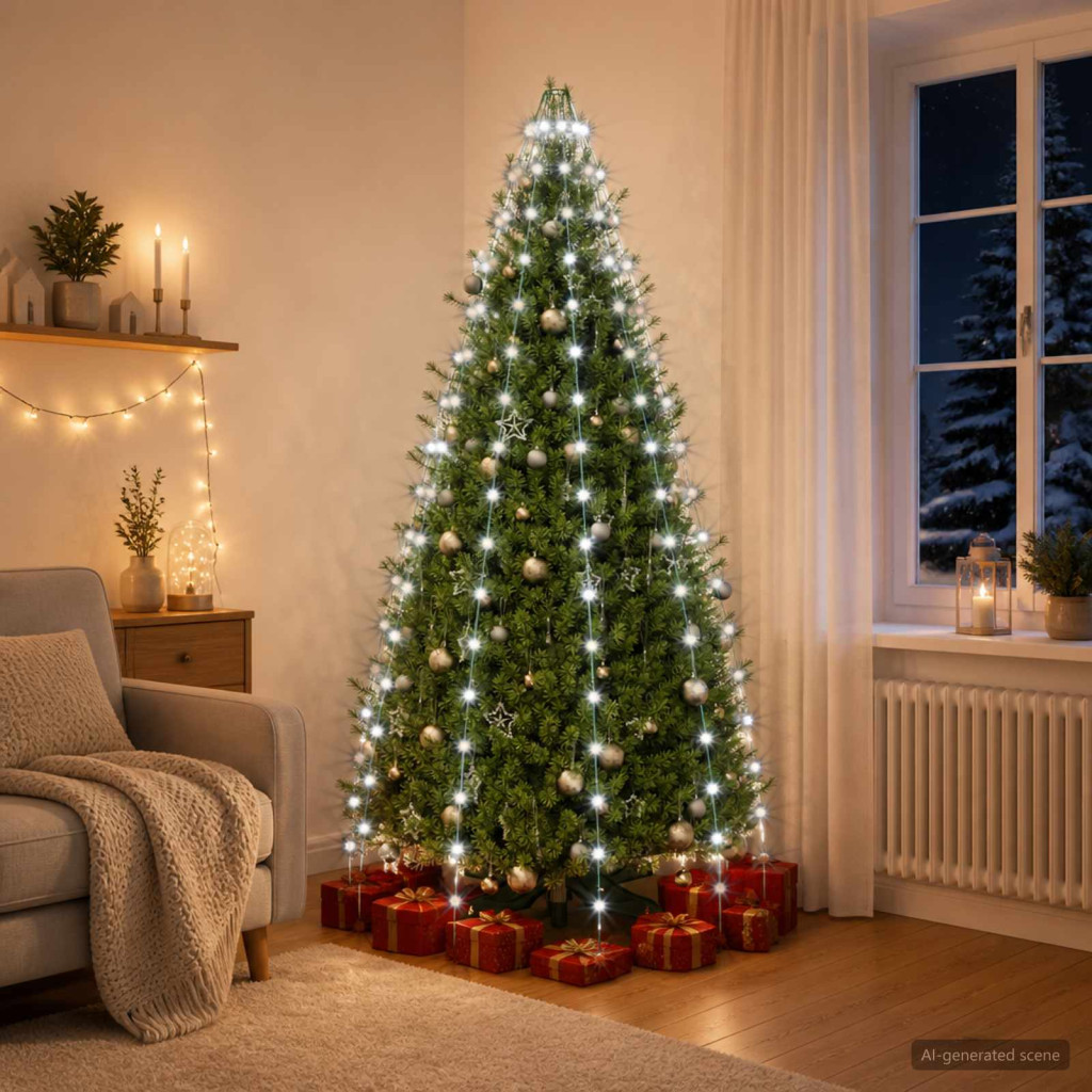 LED-es karácsonyfa-fénydekoráció, 180 × 5 cm, zöld, 180 LED, hideg fehér