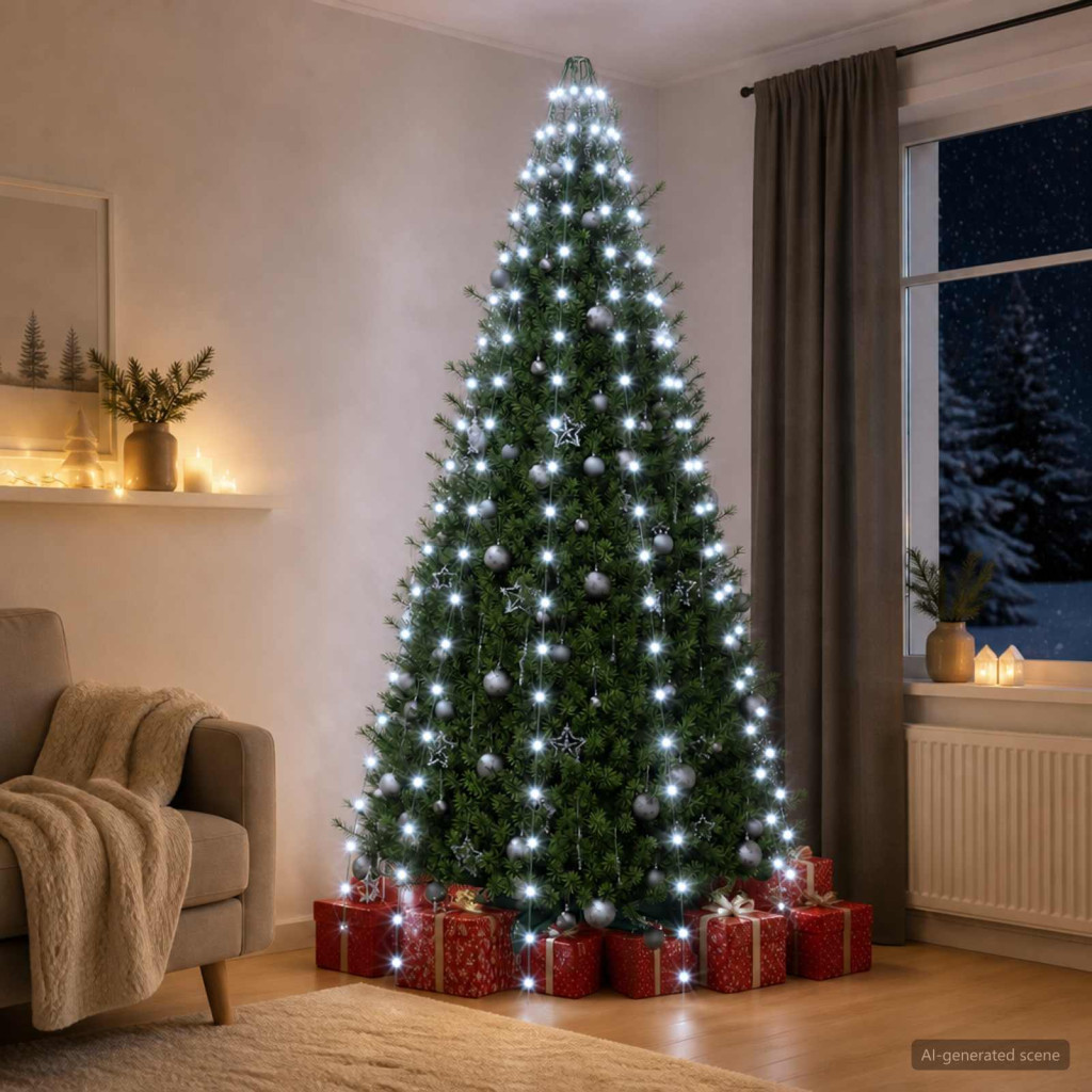 LED-es karácsonyfa-fénydekoráció, 210 × 5 cm, zöld, 210 LED, hideg fehér