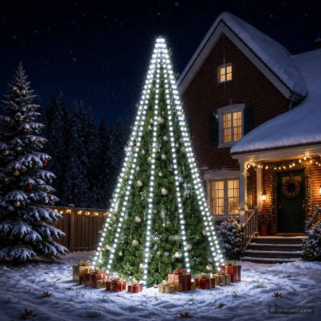 LED-es karácsonyfa-fénydekoráció, 500 × 5 cm, zöld, 500 LED, hideg fehér