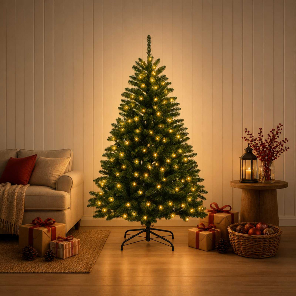 Műanyag Hajtogatós Karácsonyfa 180 cm 300 LED Meleg fehér acél