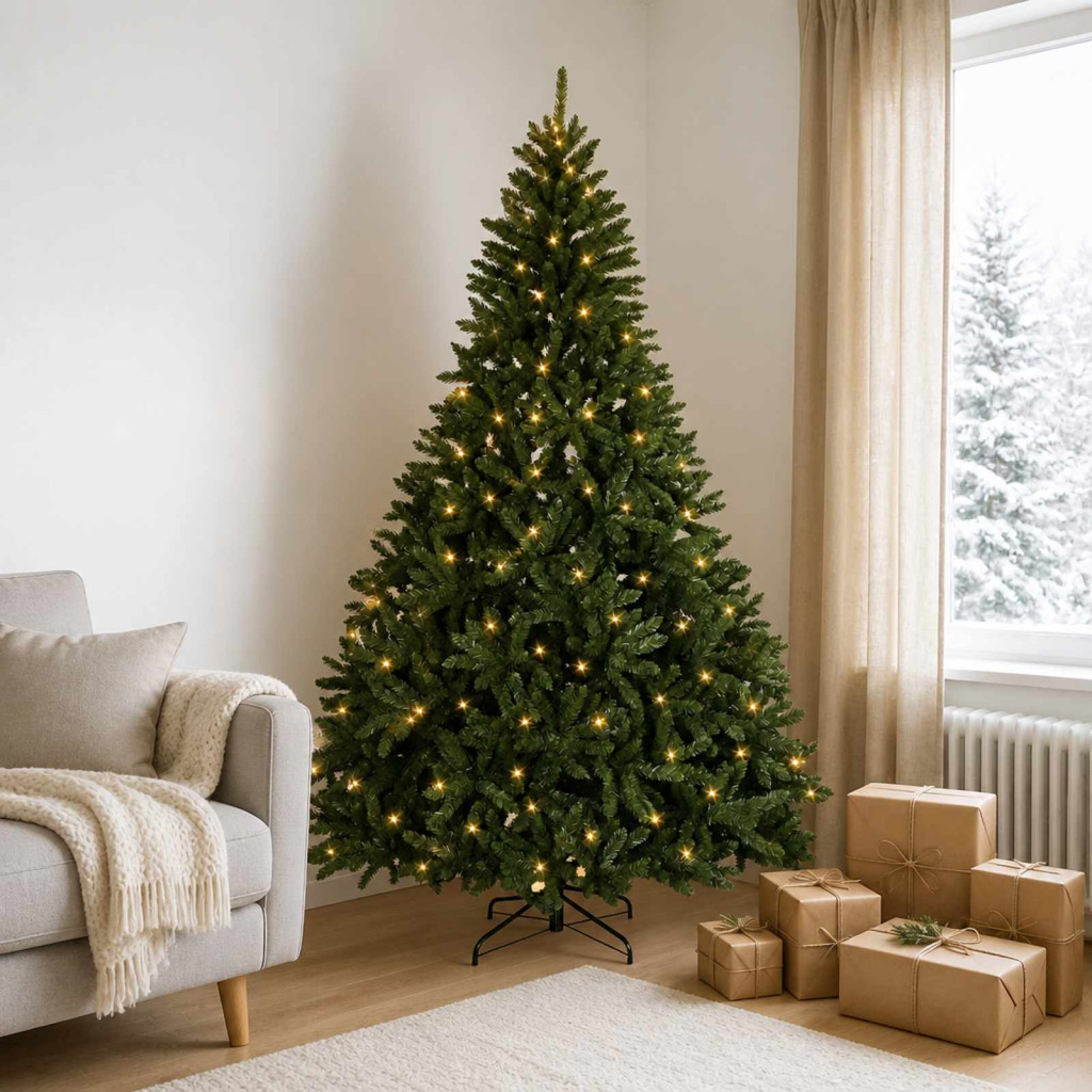 Műanyag Hajtogatós Karácsonyfa 210 cm 400 LED Meleg fehér acél