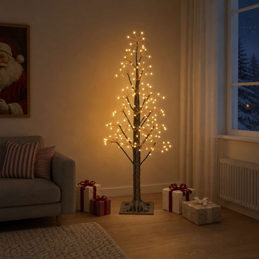 LED-es karácsonyi csillagdekoráció, 17 × 17 × 120 cm, barna, 240 LED, meleg fehér