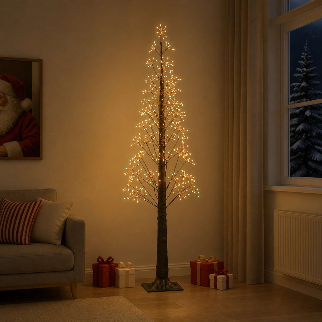 LED-es karácsonyi csillagdekoráció, 17 × 17 × 180 cm, barna, 432 LED, meleg fehér