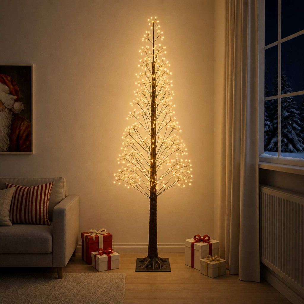 LED-es karácsonyi csillagdekoráció, 25 × 25 × 240 cm, barna, 688 LED, meleg fehér
