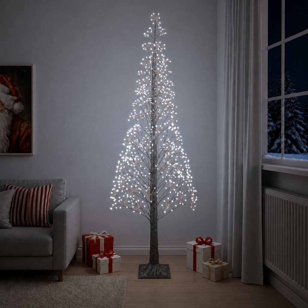 LED-es karácsonyi csillagdekoráció, 25 × 25 × 240 cm, barna, 688 LED, hideg fehér