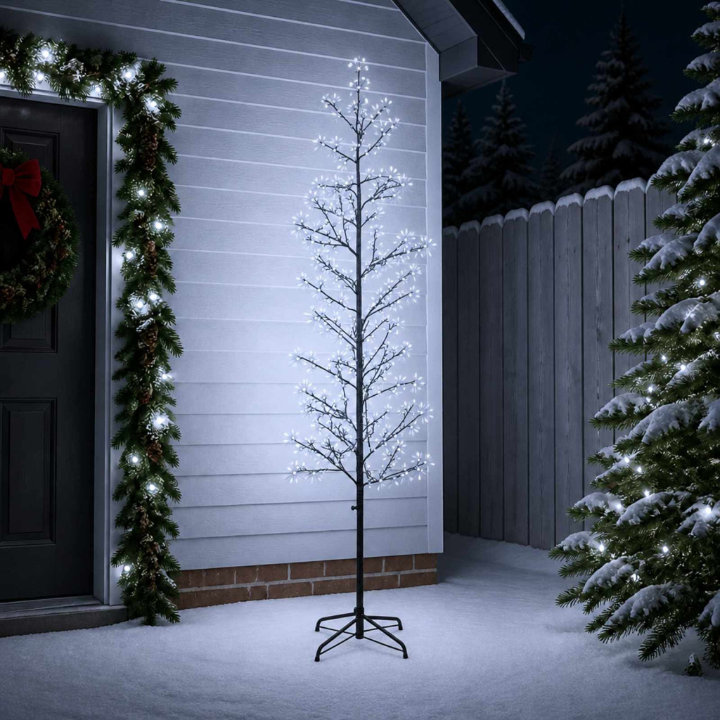 LED-es nyírfa-dekoráció, 47 × 47 × 210 cm, fekete, 567 LED, hideg fehér