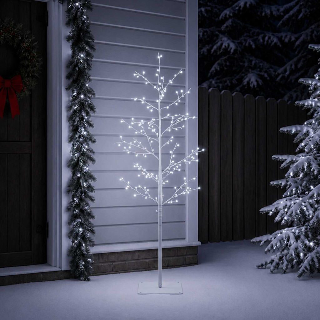 LED-es nyírfa-dekoráció, 18 × 18 × 150 cm, fehér, 360 LED, hideg fehér