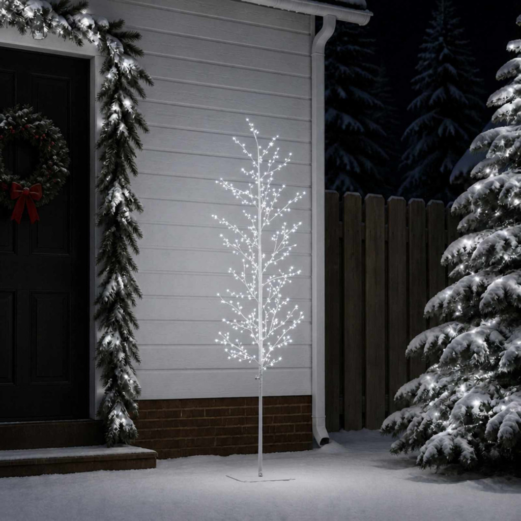 LED-es nyírfa-dekoráció, 20 × 20 × 180 cm, fehér, 459 LED, hideg fehér