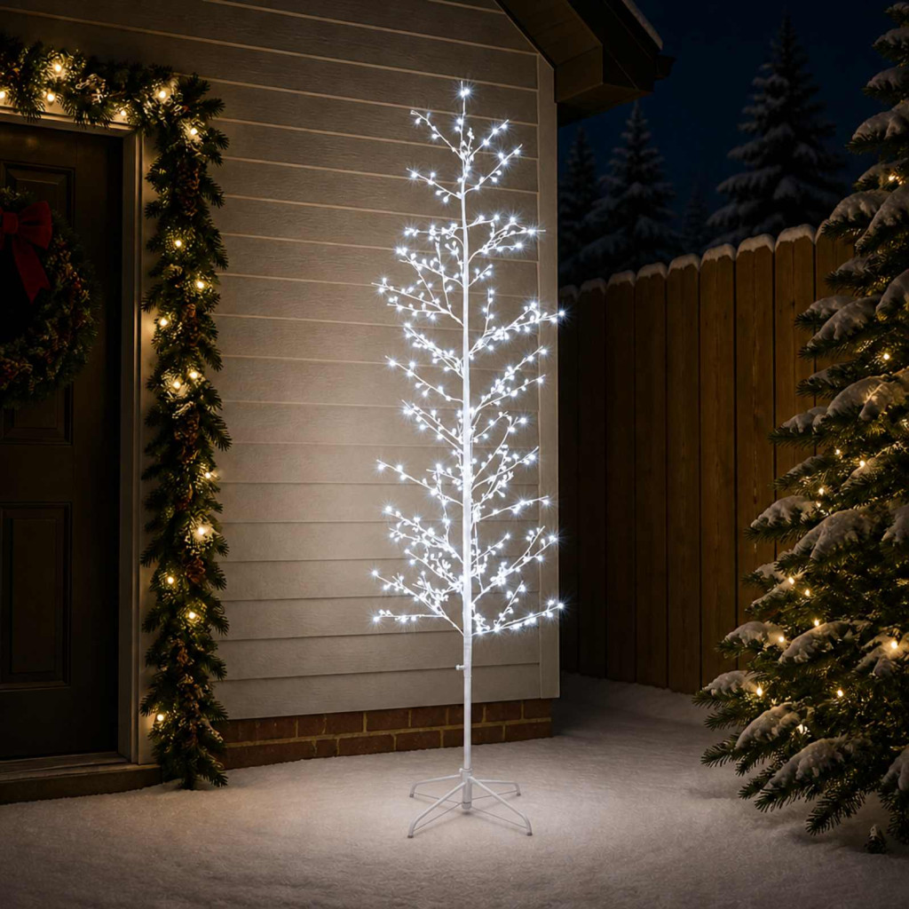 LED-es nyírfa-dekoráció, 47 × 47 × 210 cm, fehér, 567 LED, hideg fehér