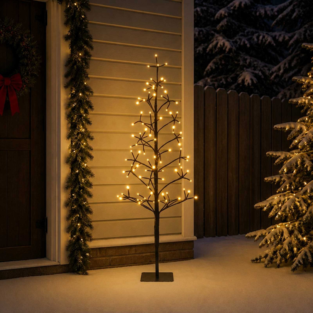 LED-es karácsonyi fényfa, 18 × 18 × 120 cm, fekete, 140 LED, meleg fehér