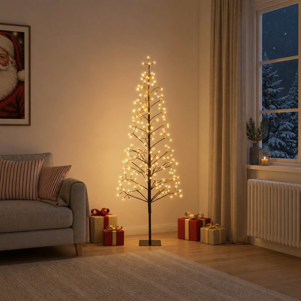 LED-es karácsonyi fényfa, 18 × 18 × 150 cm, fekete, 164 LED, meleg fehér