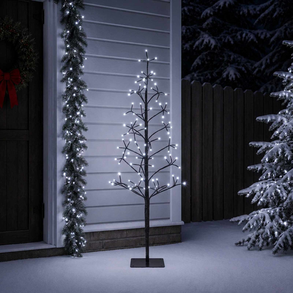 LED-es karácsonyi fényfa, 18 × 18 × 150 cm, fekete, 164 LED, hideg fehér