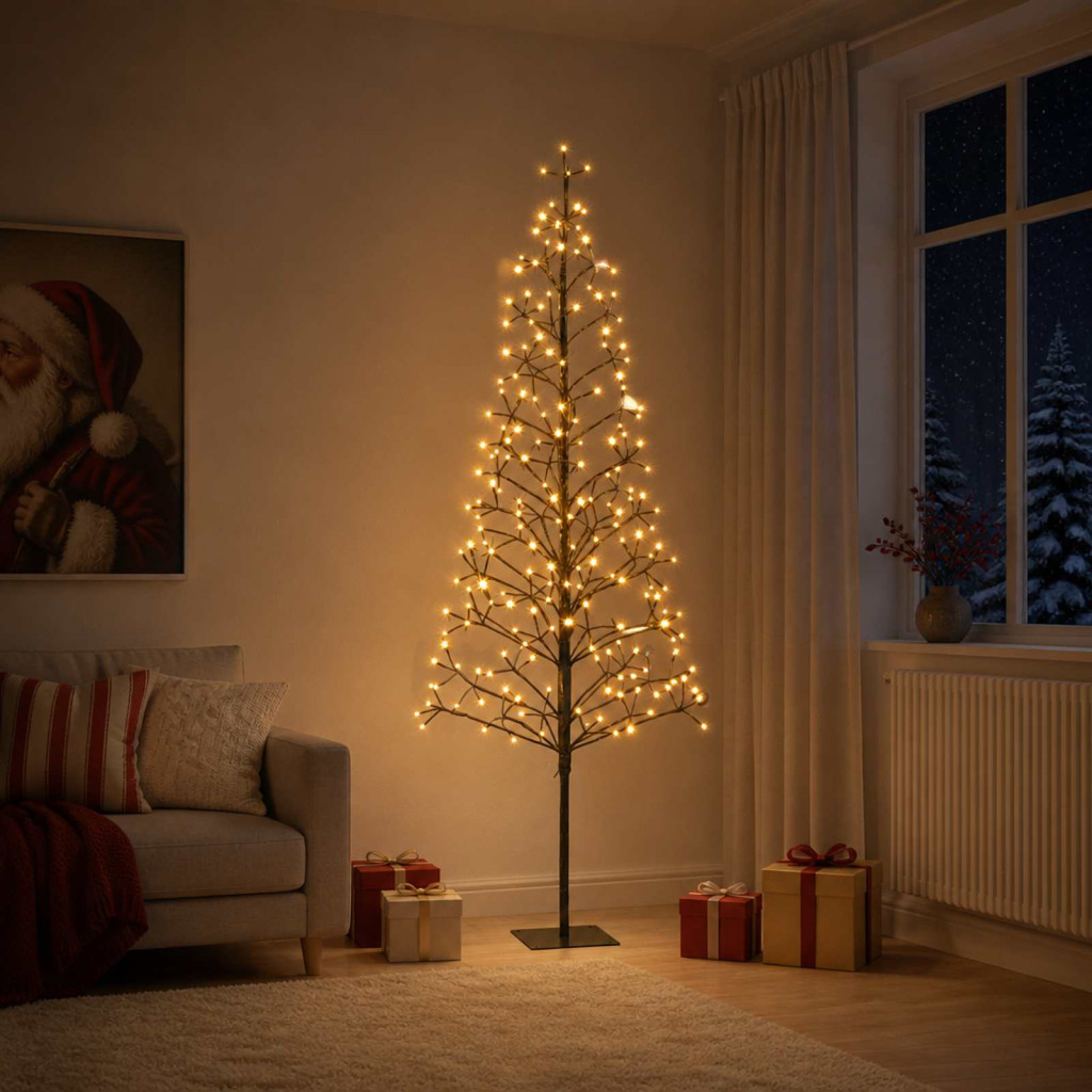 LED-es karácsonyi fényfa, 20 × 20 × 180 cm, fekete, 196 LED, meleg fehér
