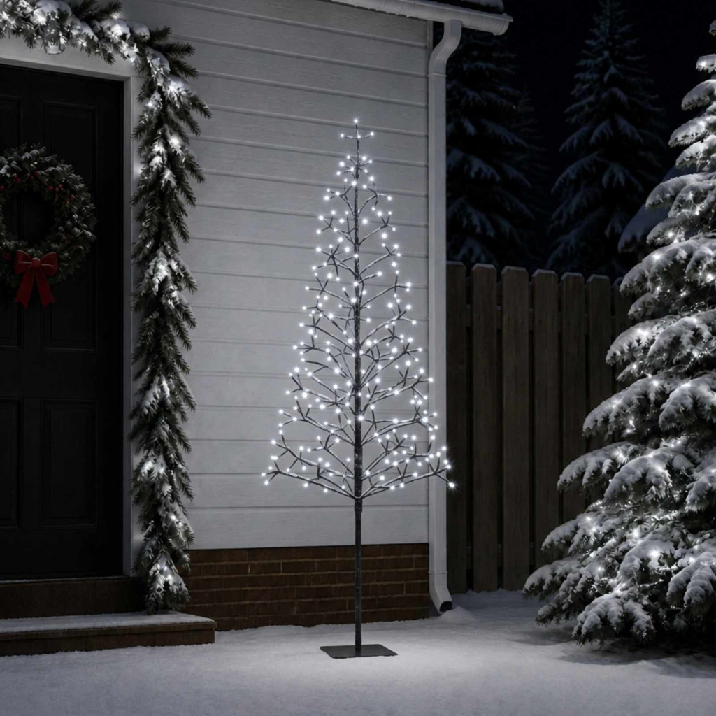 LED-es karácsonyi fényfa, 20 × 20 × 180 cm, fekete, 196 LED, hideg fehér