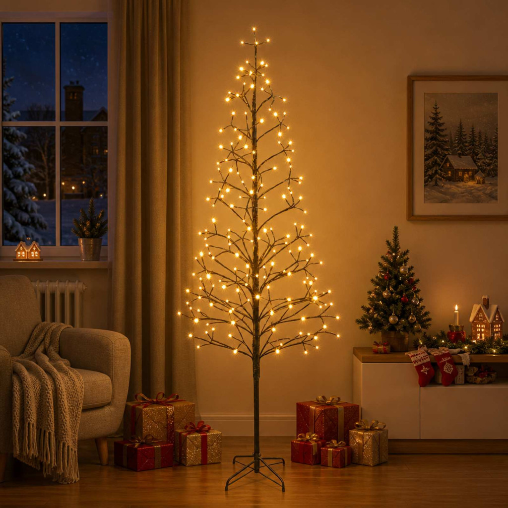 LED-es karácsonyi fényfa, 47 × 47 × 210 cm, fekete, 228 LED, meleg fehér