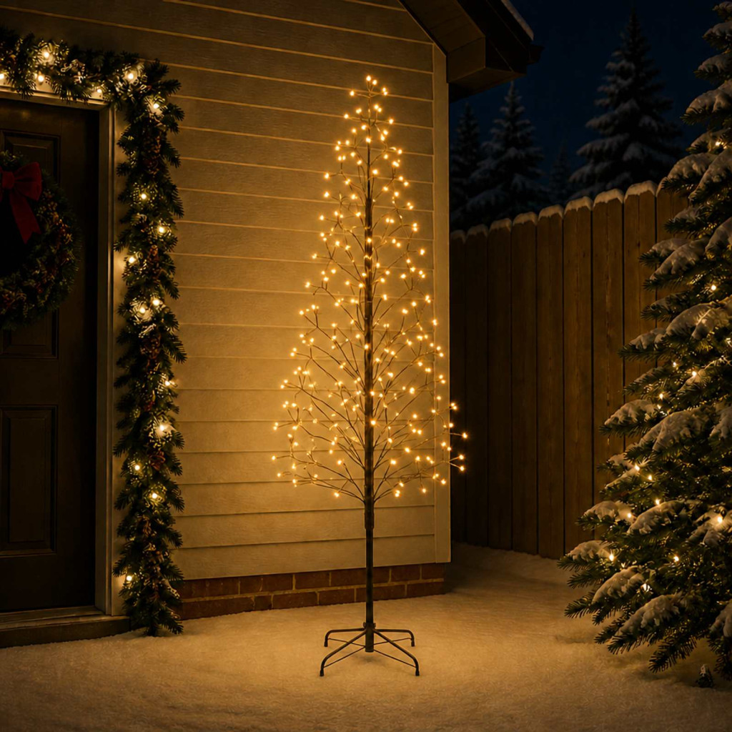LED-es karácsonyi fényfa, 47 × 47 × 240 cm, fekete, 268 LED, meleg fehér