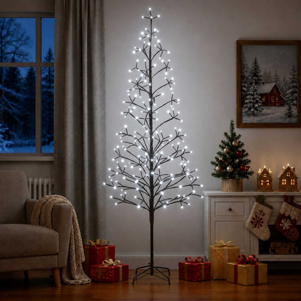 LED-es karácsonyi fényfa, 47 × 47 × 240 cm, fekete, 268 LED, hideg fehér