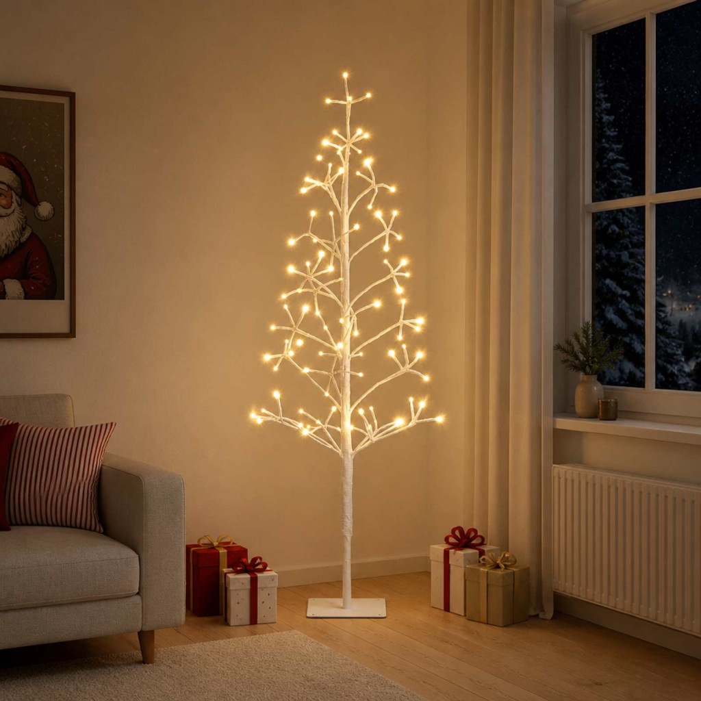 LED-es karácsonyi fényfa, 18 × 18 × 150 cm, fehér, 164 LED, meleg fehér