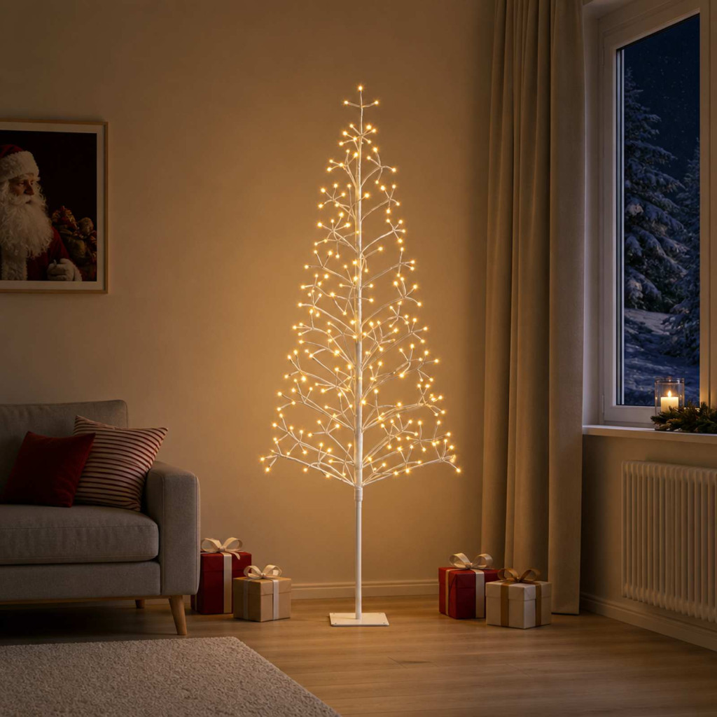 LED-es karácsonyi fényfa, 20 × 20 × 180 cm, fehér, 196 LED, meleg fehér